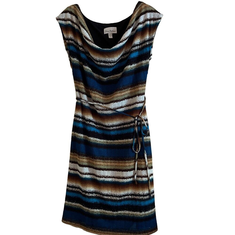 Olivia Matthews Dress Womens 6 Black Blue Multi Striped Scoop Neck Knit Lined